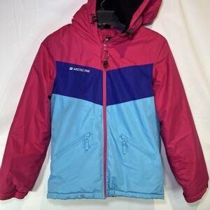 Arctic Paw Girls XL Hooded Winter Ski Jacket Fleece Lining Pink/Blue XLarge Snow